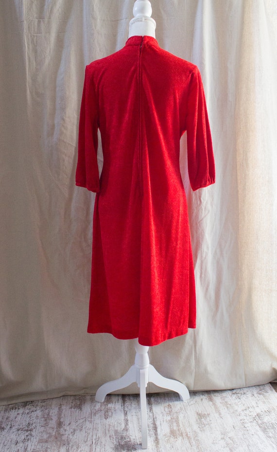 Vintage 1970s Red Terry Cloth Midi Dress - image 4