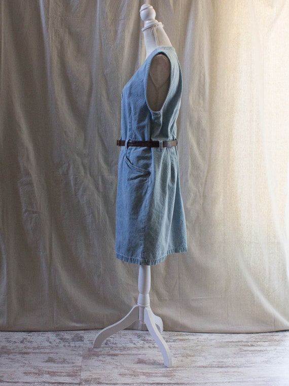 Vintage 1990s Sleeveless Belted Denim Mini Dress - image 2