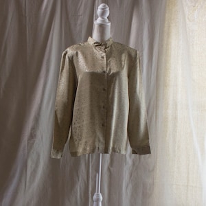 Vintage 1980s Gold Paisley Jacquard Blouse
