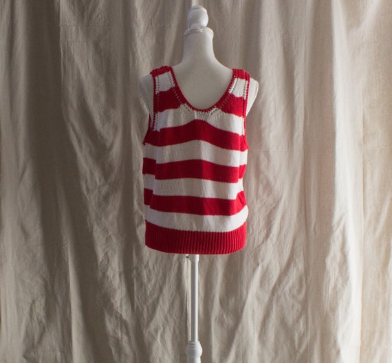 Vintage 1980s Red Striped Sleeveless Sweater - image 3