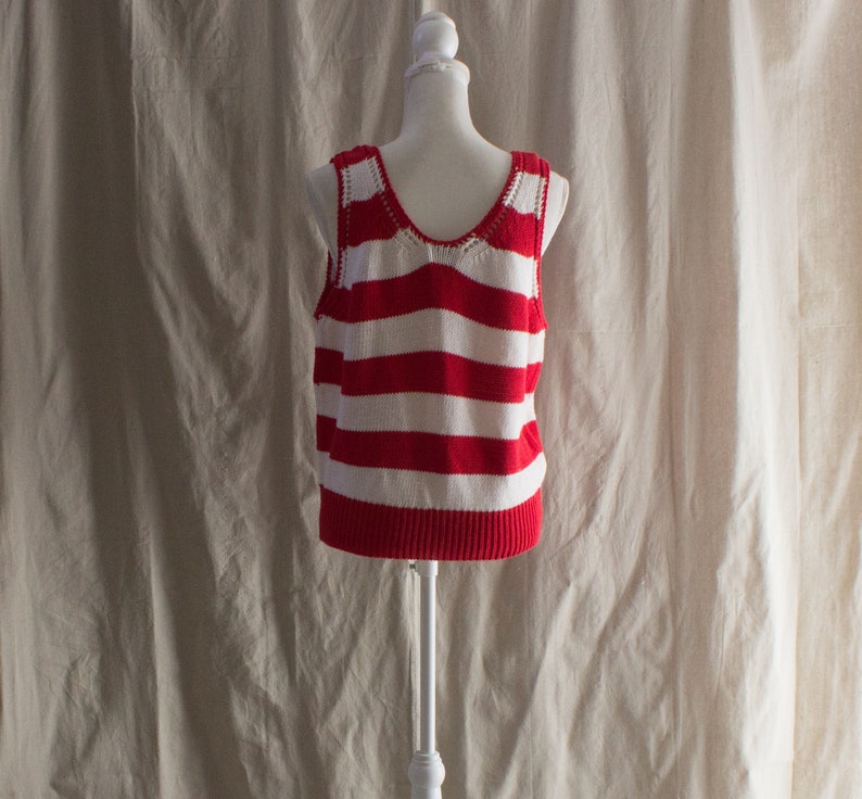 Vintage 1980s Red Striped Sleeveless Sweater image 3
