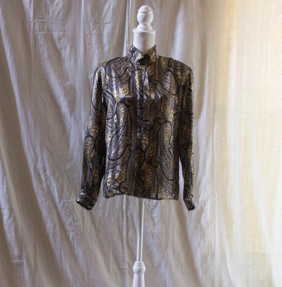 Vintage 1980s Black and Gold Animal and Paisley Pr