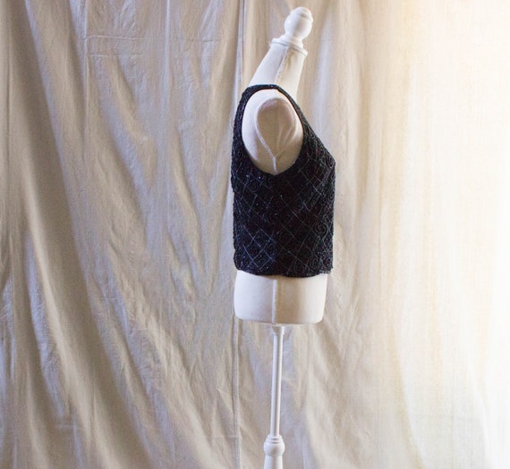 Vintage 1990s Black Beaded Silk Tank Top - image 4