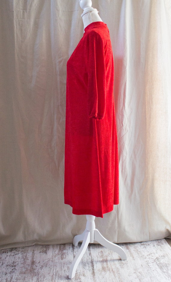 Vintage 1970s Red Terry Cloth Midi Dress - image 3