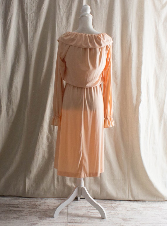 Vintage 1970s Peach Ruffled Midi Dress - image 3