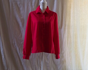 Vintage 1970s Red Blouse with Pleated Front