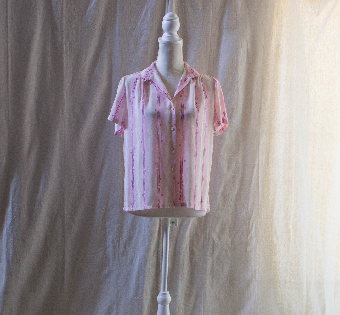 Vintage 80s 90s Black and Pink Abstract Print Shirt Blouse 10 12 main image 1
