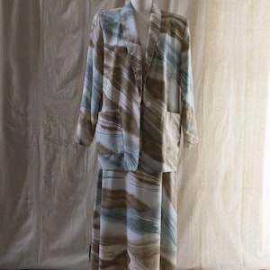Vintage 1990s Abstract Print Skirt Suit Set