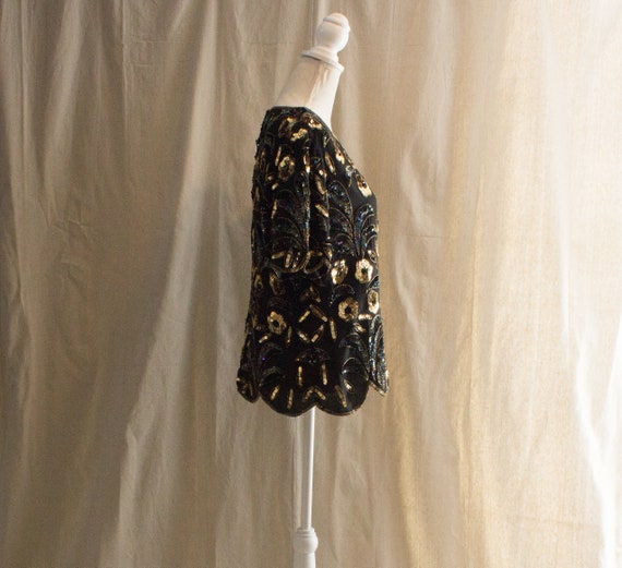 Vintage 1990s Black and Gold Sequin Short Sleeve … - image 4