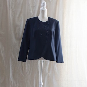 Vintage 1990s Navy Blue Blazer with Beading