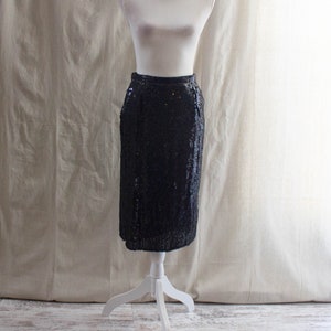 Vintage Black Silk Sequin Pencil Skirt