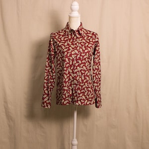 Vintage 1970s Burgundy Paisley Print Long Sleeve Shirt