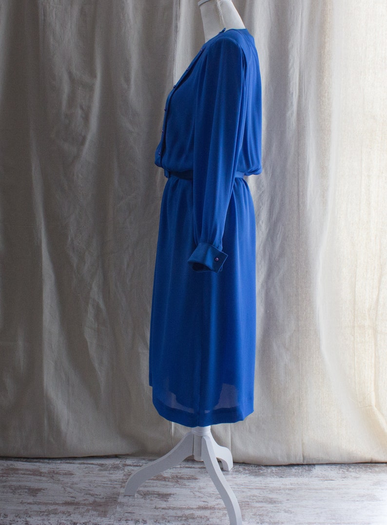 Vintage 1980s Blue Belted Midi Dress