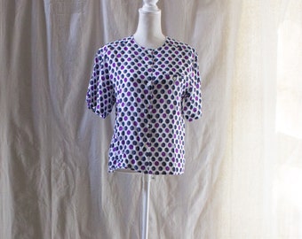 vintage des années 1990 Collarless Polka Dot Print Short Sleeve Blouse