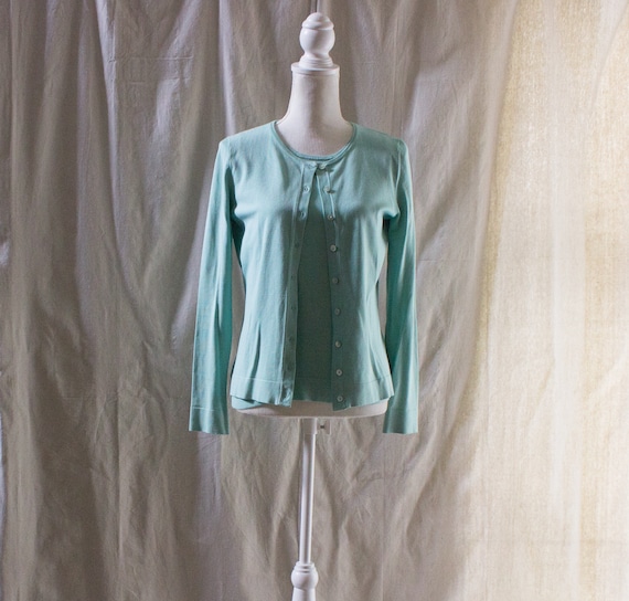 Vintage Y2K Light Aqua Silk Blend Cardigan Sweate… - image 1