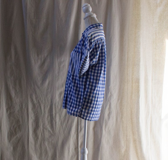 Vintage 1990s Blue and White Gingham Short Sleeve… - image 2