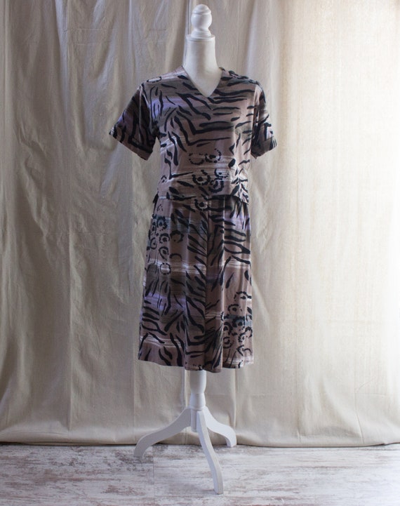 Vintage 1980s Animal Print Knit Shirt and Midi Sk… - image 1