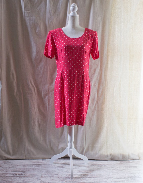 Vintage 1990s Coral and White Polka Dot Dress - image 1