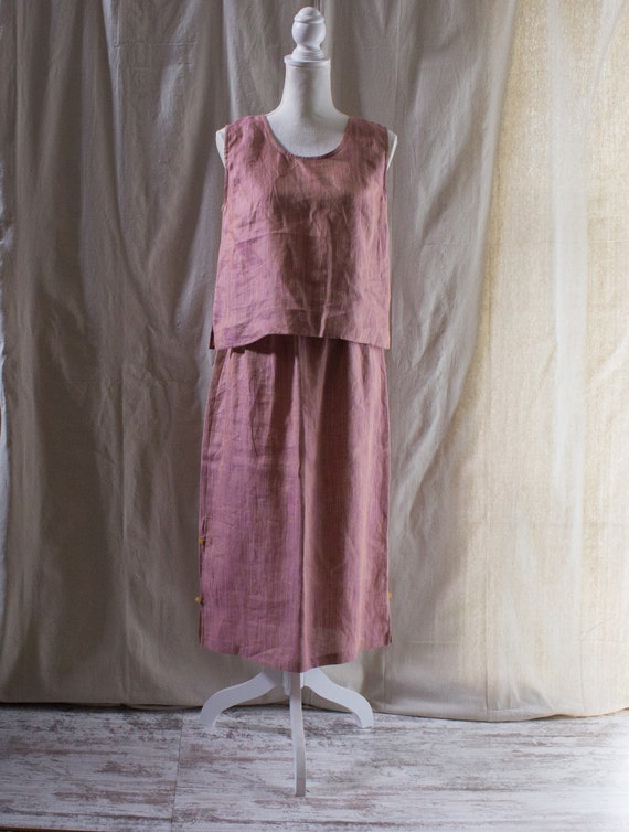 Vintage 1990s Pink and Orange Linen 3-Piece Skirt… - image 2