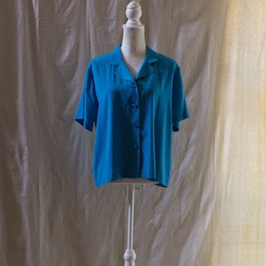 Vintage 1980s Blue Short Sleeve Blouse