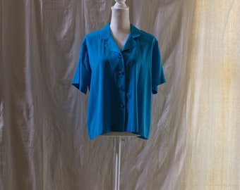 Vintage 1980s Blue Short Sleeve Blouse