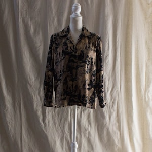 Vintage 1980s Safari Animal Print Blouse
