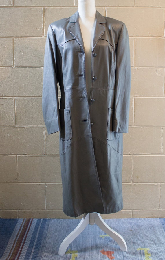 Vintage 1970s Gray Leather Trenchcoat