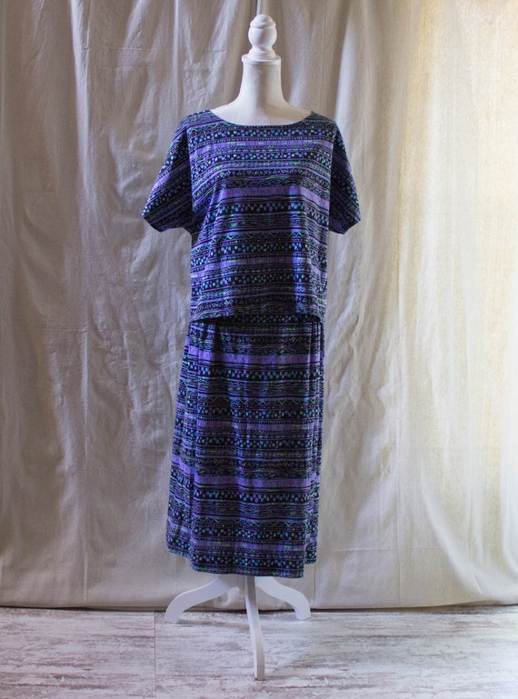 Vintage 1990s Purple and Green Knit Skirt and Shir