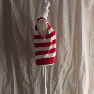 Vintage 1980s Red Striped Sleeveless Sweater image 4