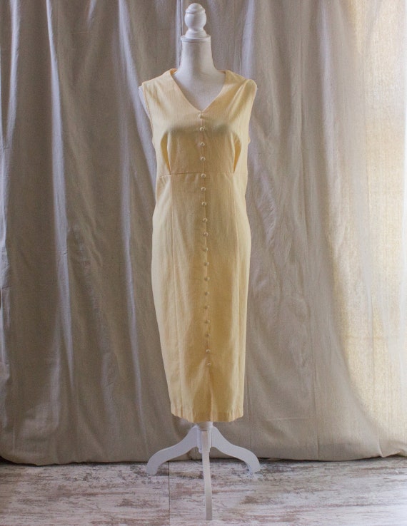 Vintage 1990s Yellow Crepe Midi Dress - image 1