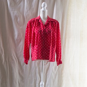 Vintage Oscar De La Renta Red Printed Blouse