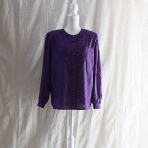 Vintage 1980s Purple Silky Collarless Blouse