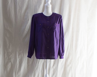 Vintage 1980s Purple Silky Collarless Blouse