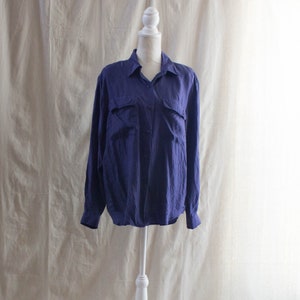 Vintage 1990s Navy Blue Silk Blouse