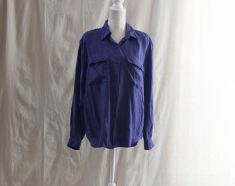Vintage 1990s Navy Blue Silk Blouse