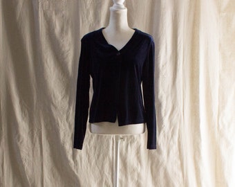 Vintage 1990s Midnight Blue Stretch Velvet Cardigan