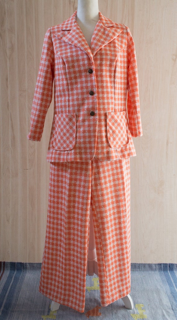 Vintage 1970s Orange Plaid Pantsuit
