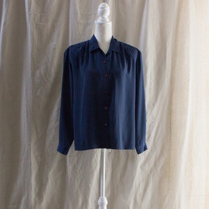 Vintage 1980s Navy Smocked Shoulder Blouse