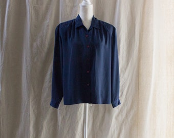 Vintage 1980s Navy Smocked Shoulder Blouse