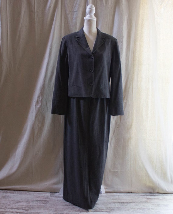 Vintage Y2K  Dark Gray Wool Blend Skirt Suit Set