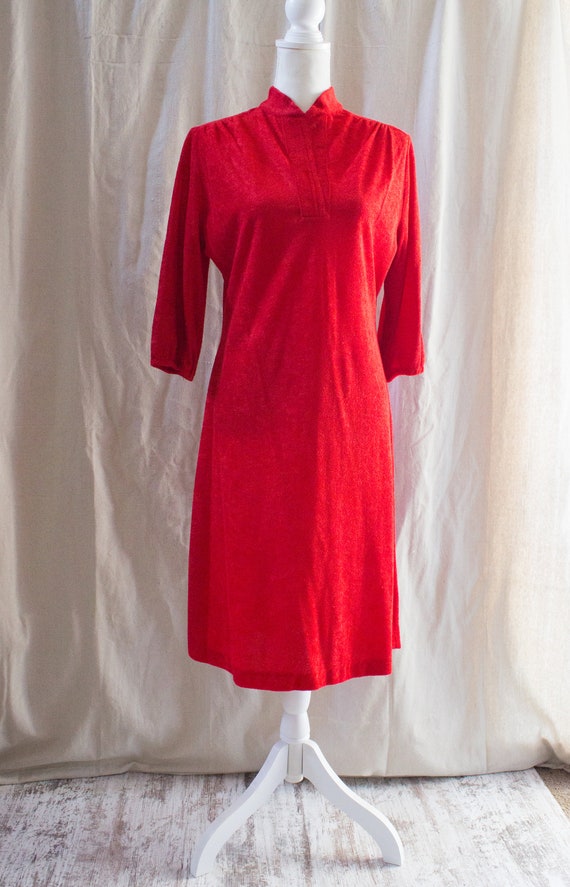 Vintage 1970s Red Terry Cloth Midi Dress - image 2