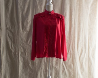Vintage 1980s Red Blouse with Banded Collar