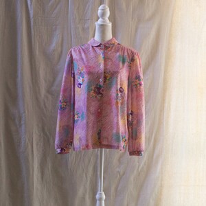 Vintage 1980s Knit Floral Blouse
