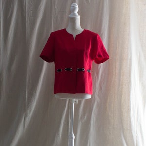 Vintage 1990s Red Short Sleeve Shirt with Grommet Detail