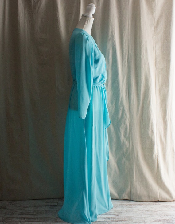 Vintage 1970s Light Turquoise Chiffon Maxi Dress - image 4