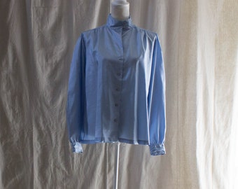 Vintage 1980s Baby Blue and Pink Polka Dot Blouse