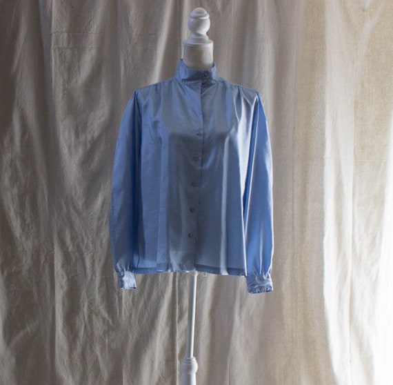 Vintage 1980s Baby Blue and Pink Polka Dot Blouse - image 1