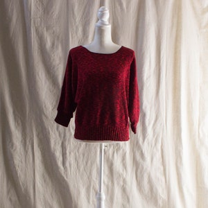 Vintage 1980s Red and Black Marbled Batwing Sweater