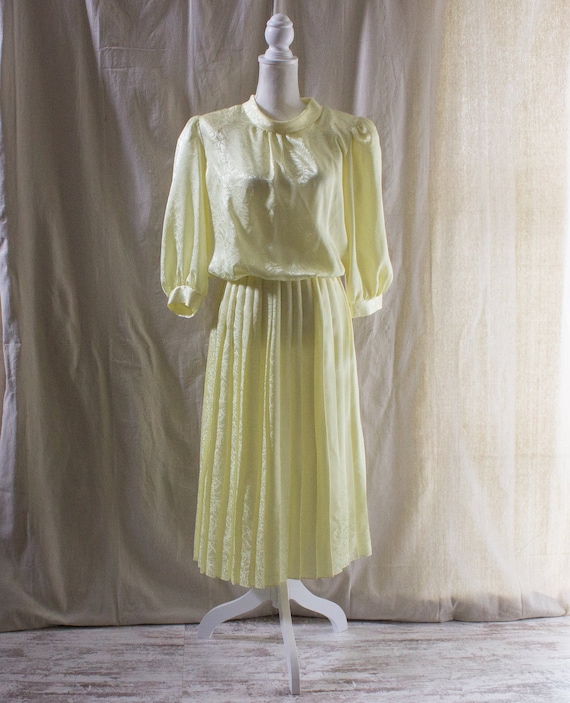 Vintage 1980s Yellow Jacquard Midi Dress - image 1