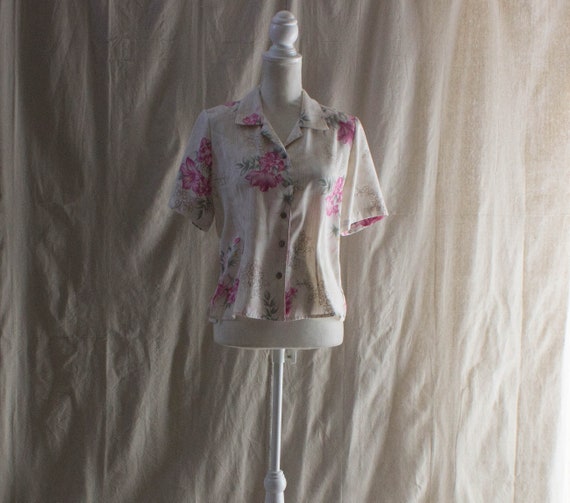 Vintage 1990s Pink Floral Short Sleeve Blouse - image 1